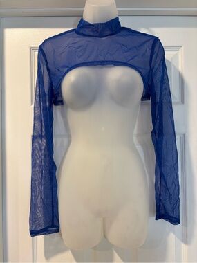SHEIN Hot Pink or Blue Sheer Mesh Long Sleeve Crop Top